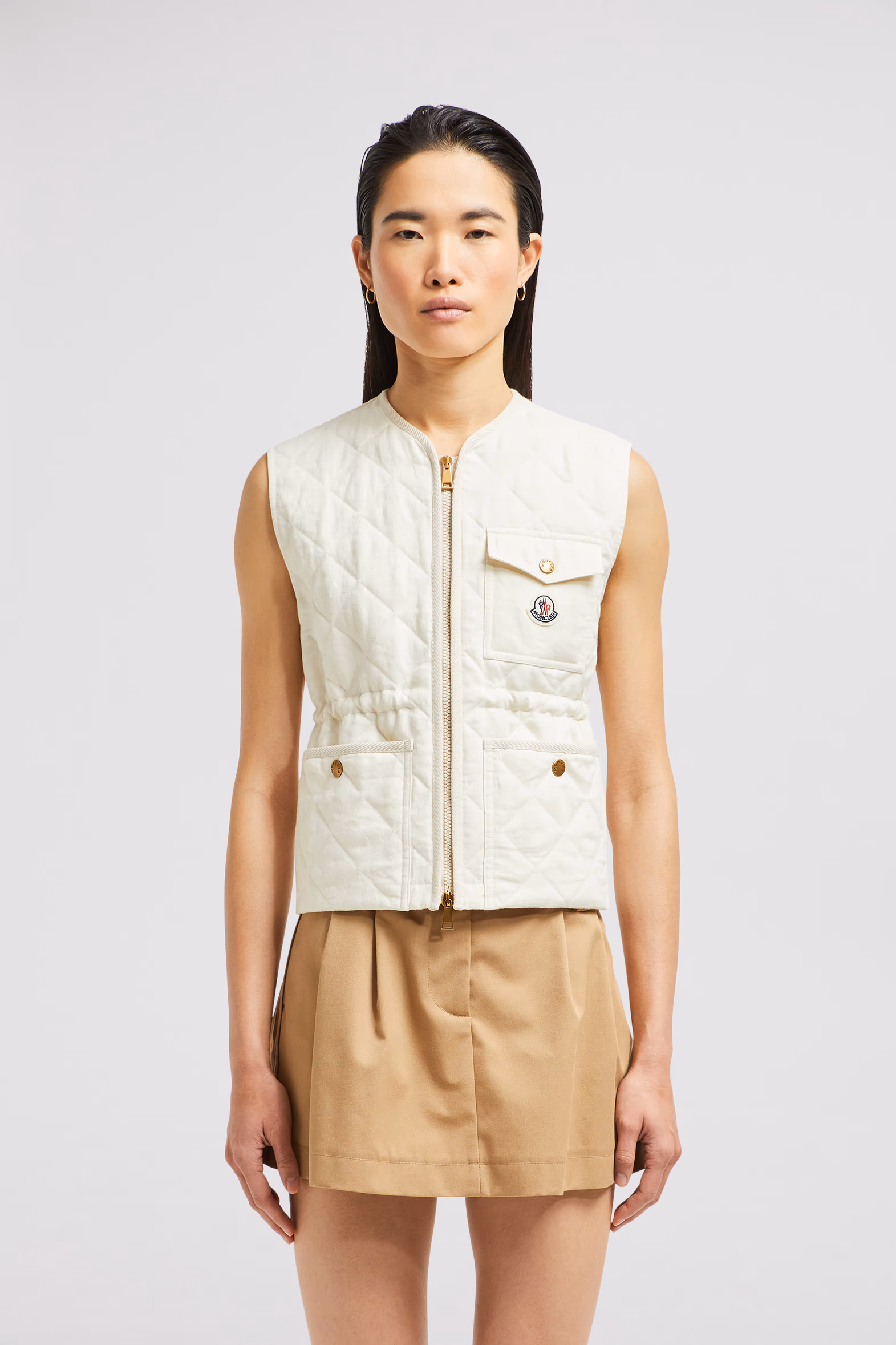 Vigny Diamond-Quilted Padded Linen Vest Women White Moncler 3
